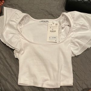 nwt zara puffy arm ribbed top